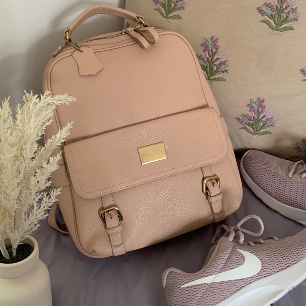 RENWICK GENUINE PEBBLE GRAIN LEATHER BLUSH PINK BACKPACK PURSE TOP HANDLE WOMEN
